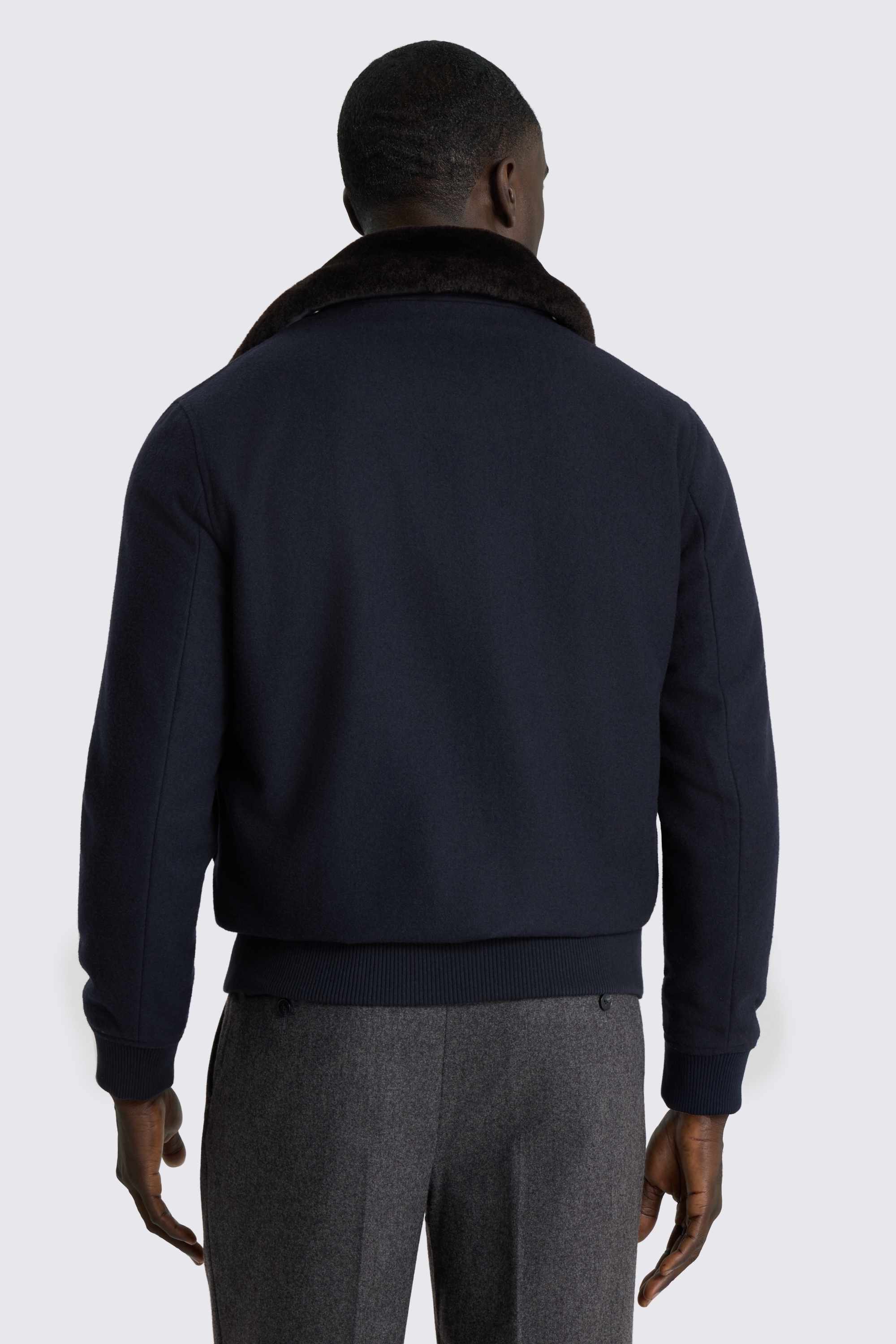Navy Faux Fur Bomber
